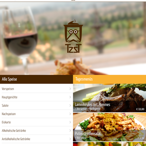 Tablet Ansicht 2 , Speisekarte